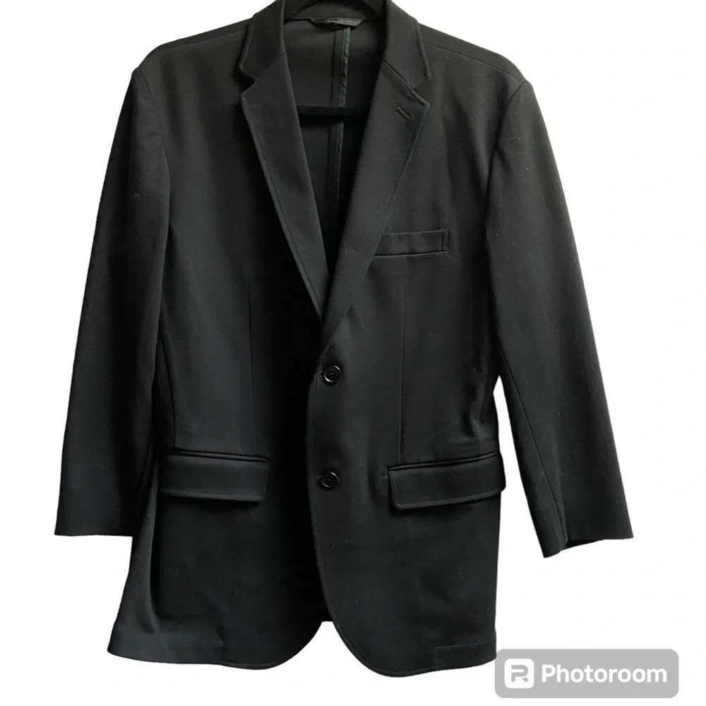 MUJI Black Cotton Blend 2 Button 3/4 Sleeve Blazer M